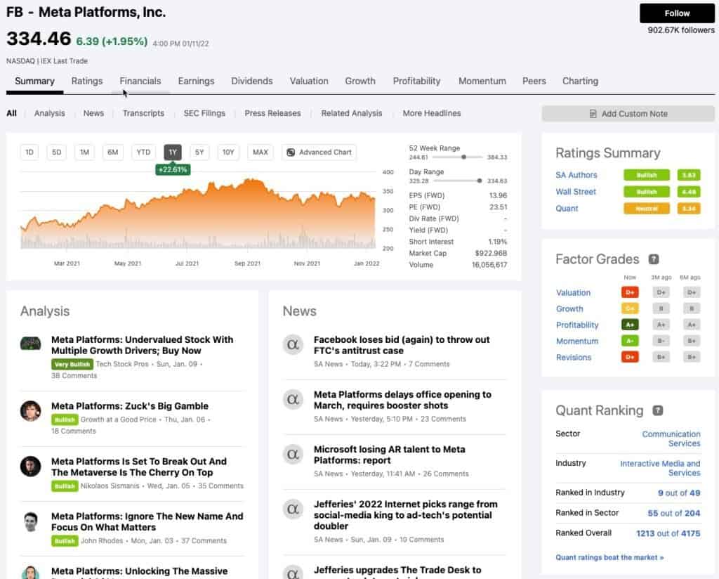 Seeking Alpha Stock Page