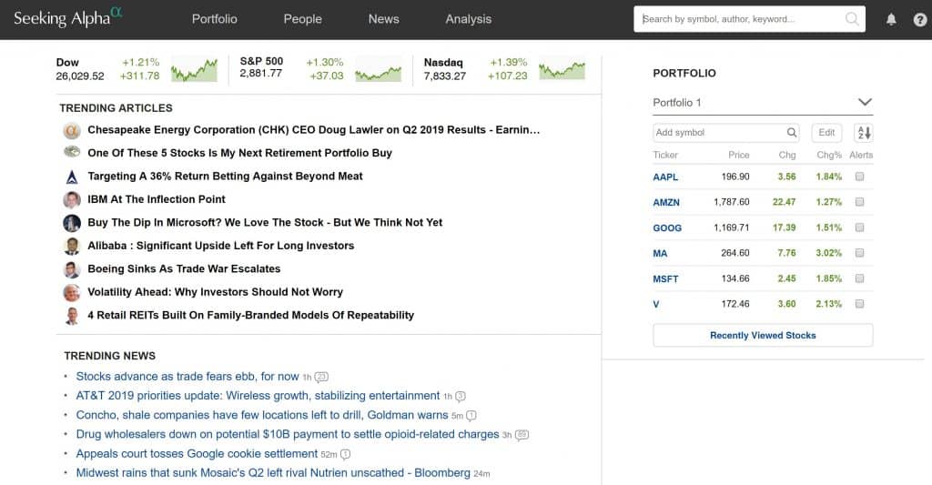 Seeking Alpha Homepage