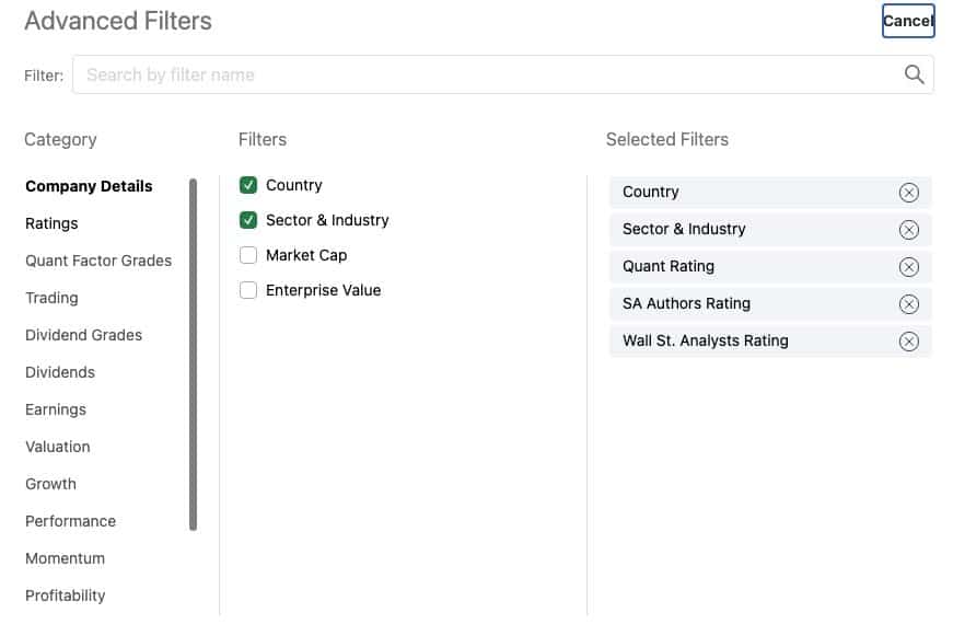 Seeking Alpha Custom Stock Screener