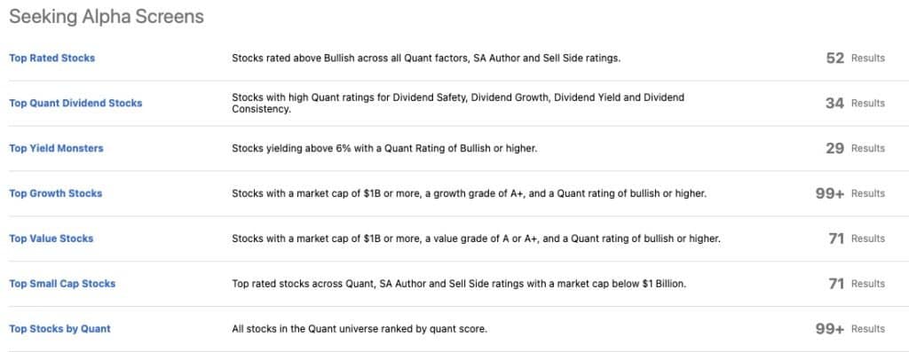 Seeking Alpha Screeners